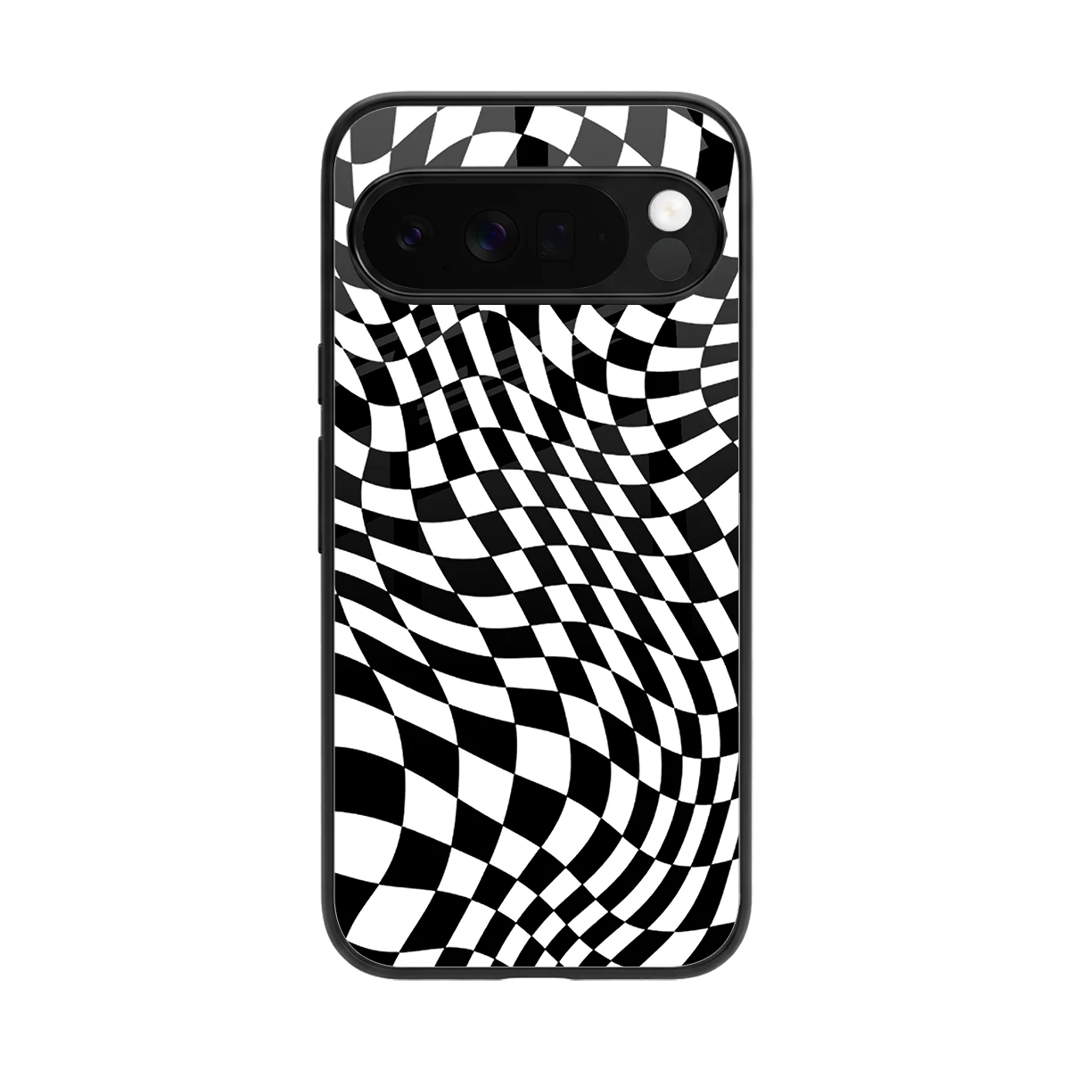 Trippy BW Checkers back phone cover | glass case for google pixel 10 pro xl