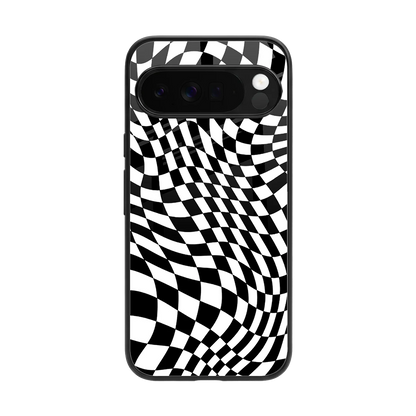 Trippy BW Checkers back phone cover | glass case for google pixel 10 pro xl
