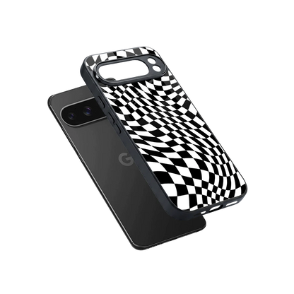 Trippy BW Checkers sleek google pixel 10 pro xl cover with tempered glass back and TPU edges