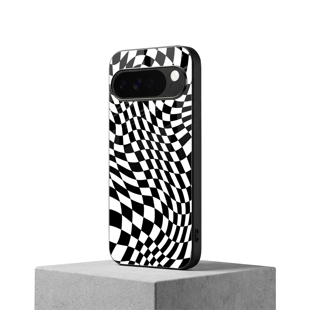 Trippy BW Checkers google pixel 10 pro xl mobile cover | shockproof glass phone case