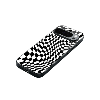 Trippy BW Checkers stylish phone case for google pixel 10 pro xl | glossy glass and slim fit