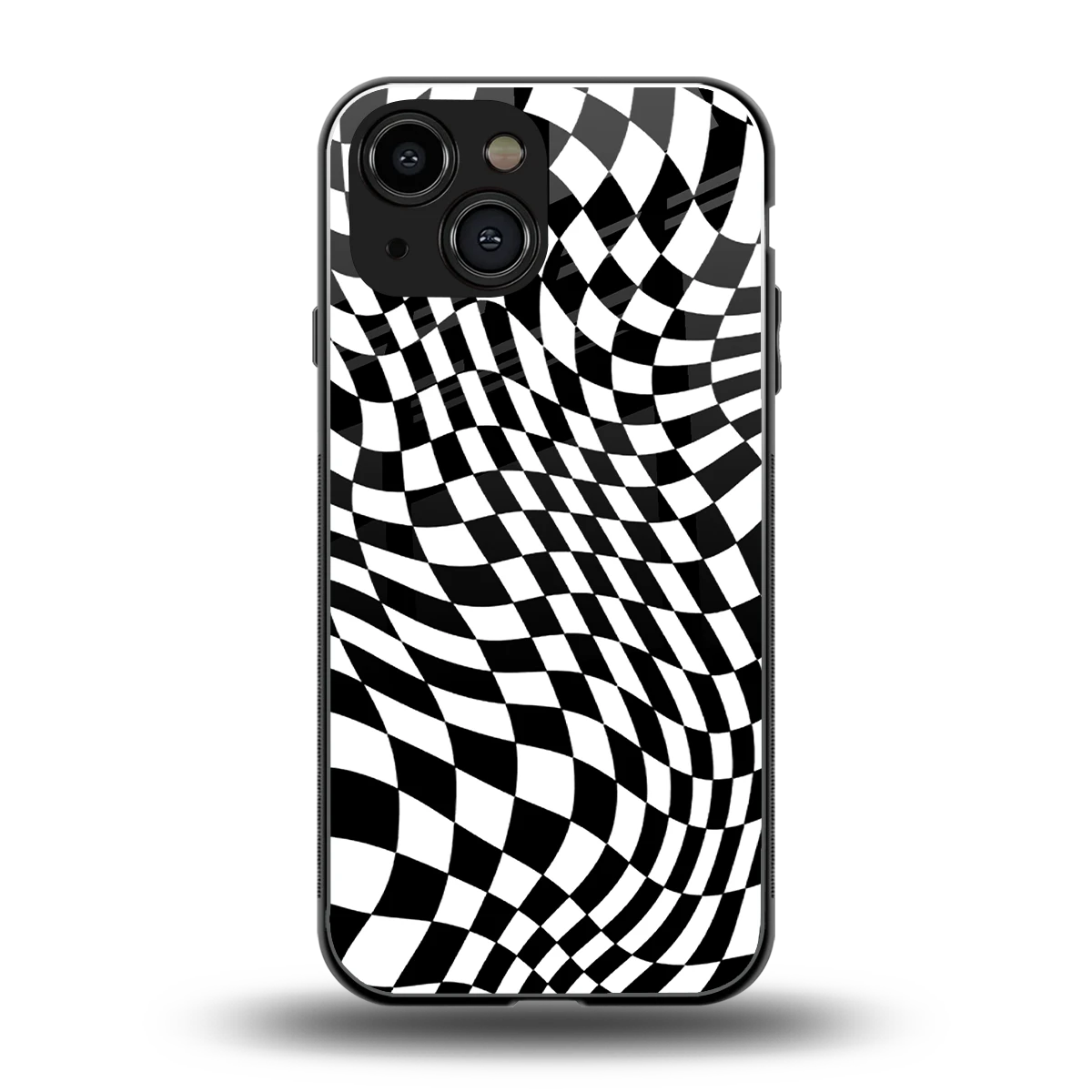 Trippy BW Checkers back phone cover | glass case for iphone 13 mini