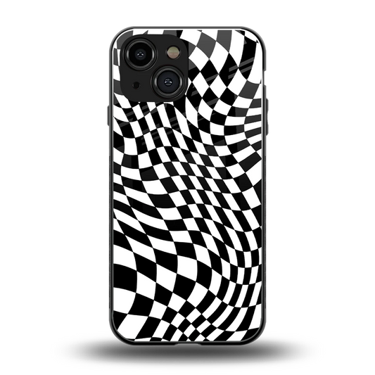 Trippy BW Checkers back phone cover | glass case for iphone 13 mini