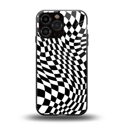 Trippy BW Checkers back phone cover | glass case for iphone 14 pro max