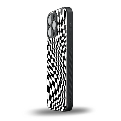 Trippy BW Checkers iphone 12 pro max mobile cover | shockproof glass phone case