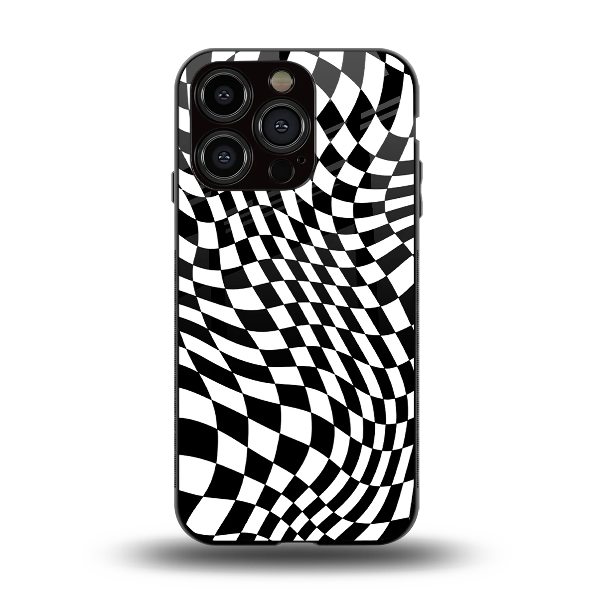 Trippy BW Checkers back phone cover | glass case for iphone 13 pro