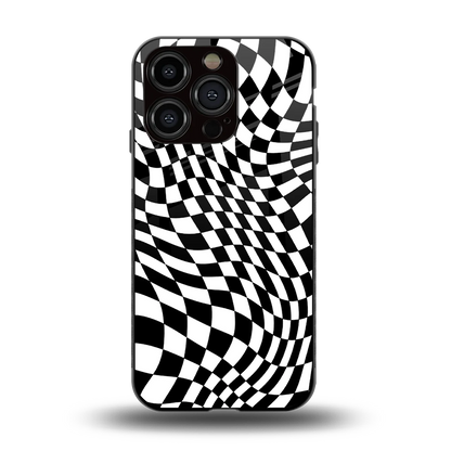 Trippy BW Checkers back phone cover | glass case for iphone 13 pro