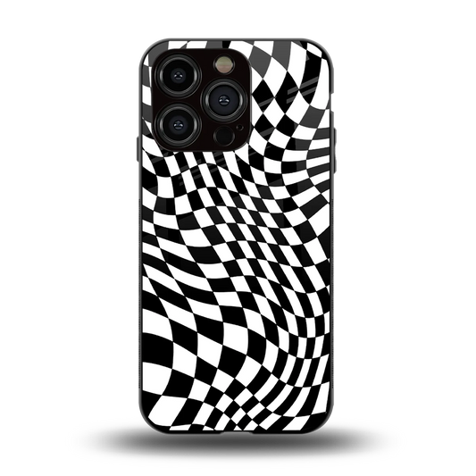 Trippy BW Checkers back phone cover | glass case for iphone 13 pro