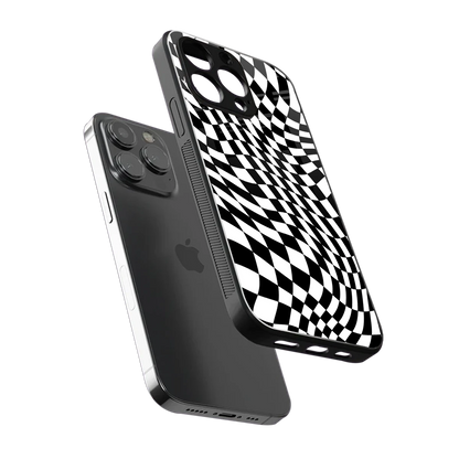 Trippy BW Checkers sleek iphone 13 pro cover with tempered glass back and TPU edges