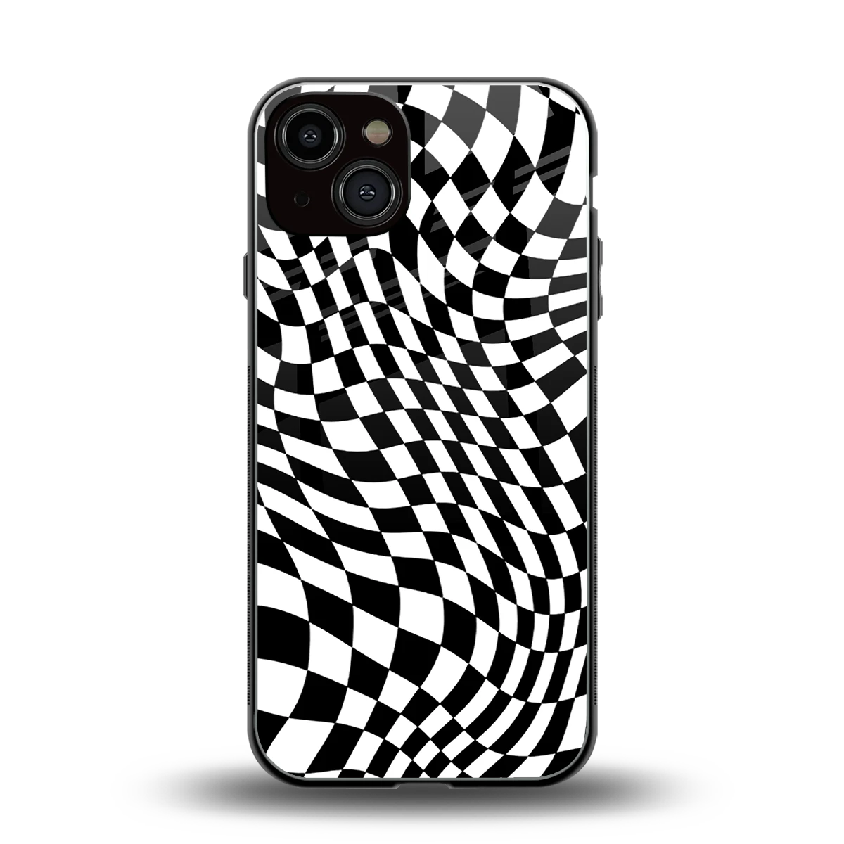 Trippy BW Checkers back phone cover | glass case for iphone 13