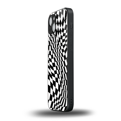 Trippy BW Checkers iphone 13 mobile cover | shockproof glass phone case