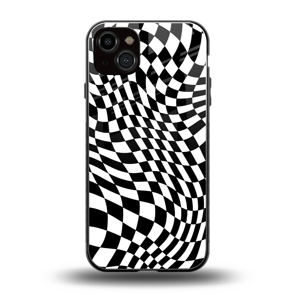 Trippy BW Checkers back phone cover | glass case for iphone 14 plus