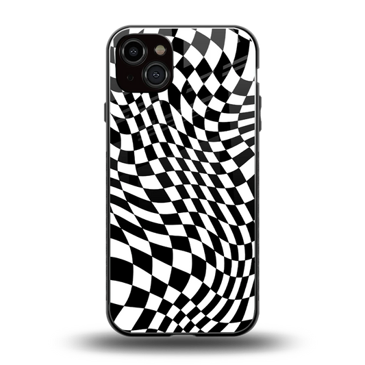 Trippy BW Checkers back phone cover | glass case for iphone 14 plus