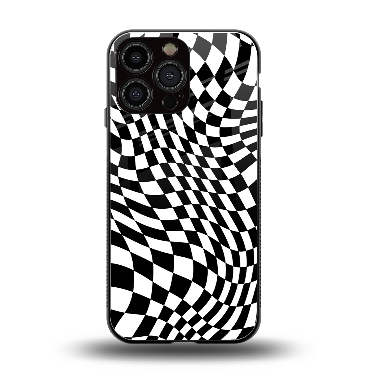 Trippy BW Checkers back phone cover | glass case for iphone 15 pro max