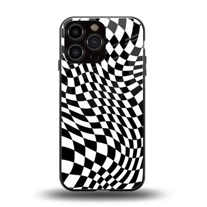 Trippy BW Checkers back phone cover | glass case for iphone 15 pro max