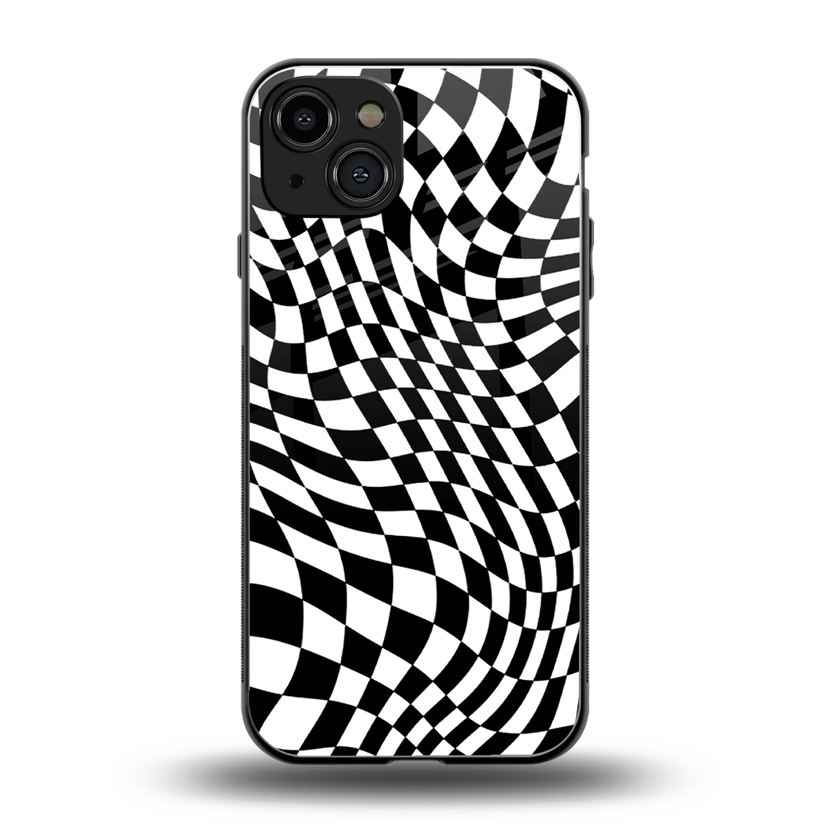 Trippy BW Checkers back phone cover | glass case for iphone 15