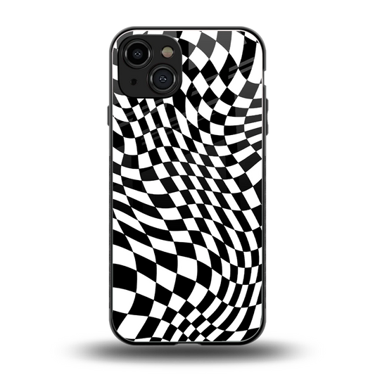 Trippy BW Checkers back phone cover | glass case for iphone 15