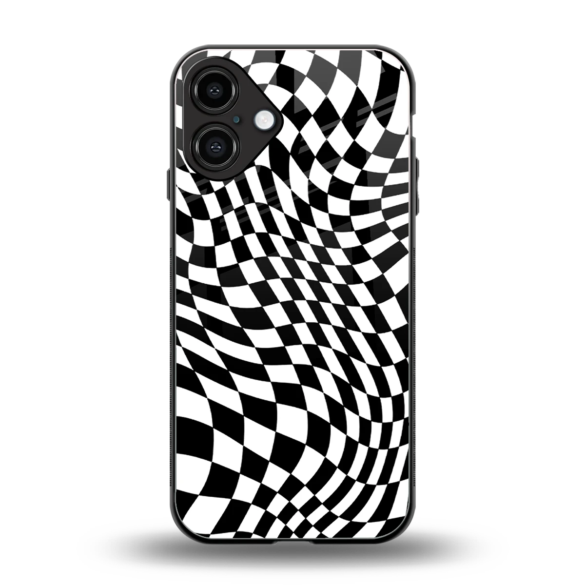 Trippy BW Checkers back phone cover | glass case for iphone 16 plus