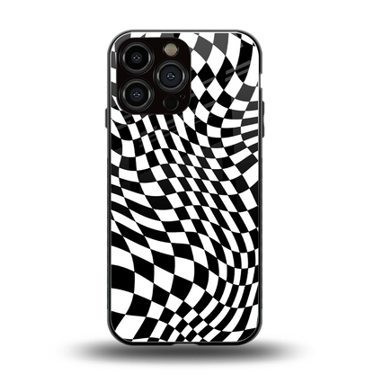 Trippy BW Checkers back phone cover | glass case for iphone 16 pro max