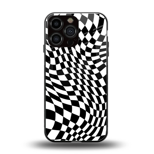 Trippy BW Checkers back phone cover | glass case for iphone 16 pro max