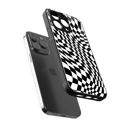 Trippy BW Checkers sleek iphone 16 pro max cover with tempered glass back and TPU edges