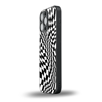 Trippy BW Checkers iphone 16 pro max mobile cover | shockproof glass phone case