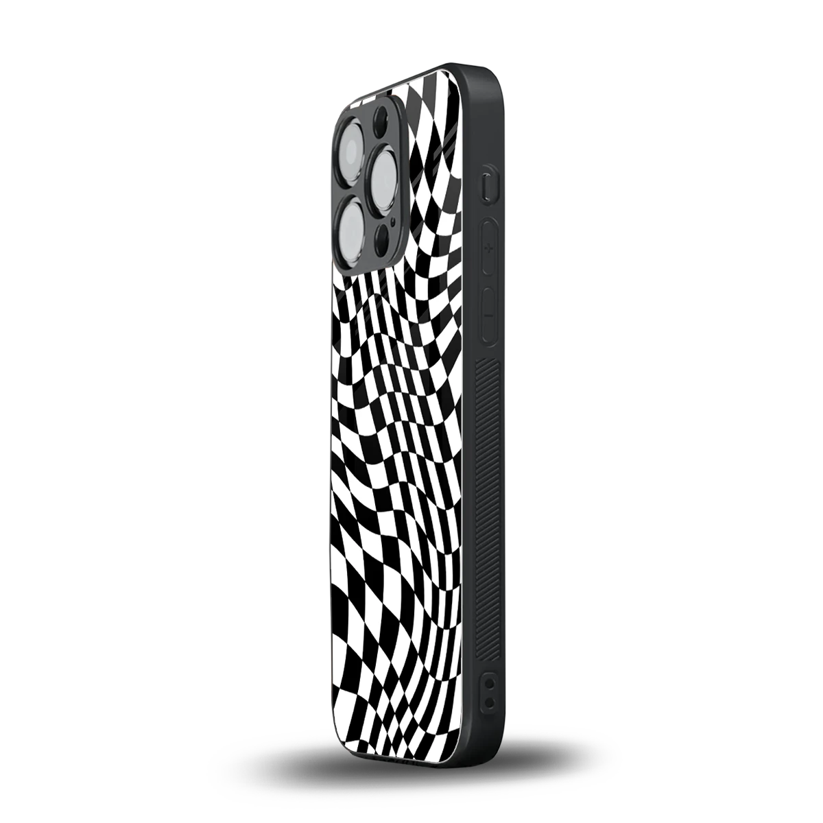 Trippy BW Checkers iphone 16 pro mobile cover | shockproof glass phone case