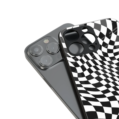 Trippy BW Checkers stylish phone case for iphone 16 pro max | glossy glass and slim fit