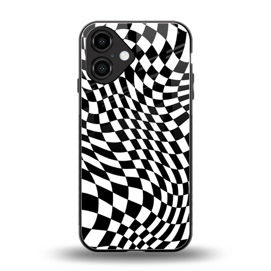 Trippy BW Checkers Phone Case for Iphone 16 | Glass Case