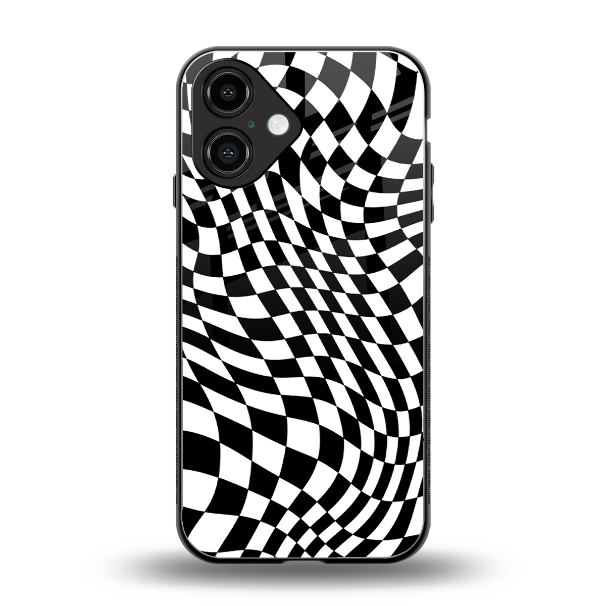 Trippy BW Checkers back phone cover | glass case for iphone 16