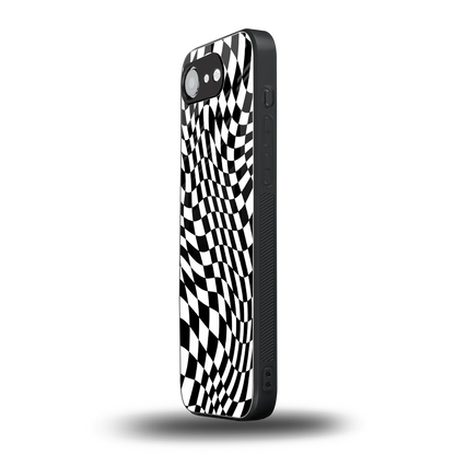Trippy BW Checkers iphone 16e mobile cover | shockproof glass phone case