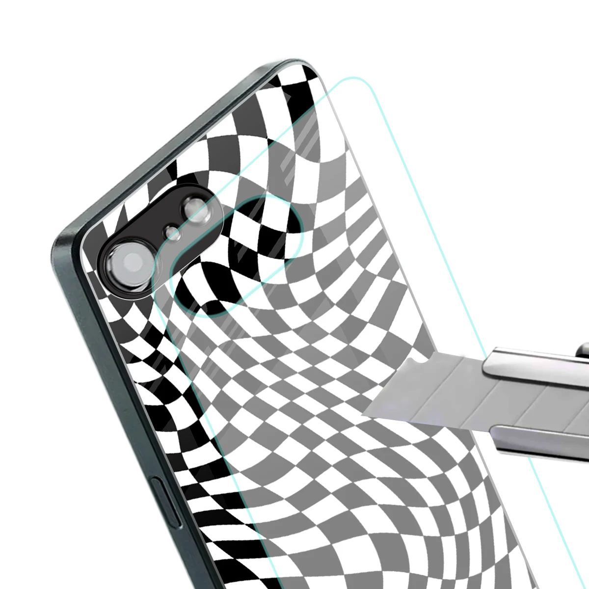 Trippy BW Checkers stylish phone case for iphone 17e | glossy glass and slim fit