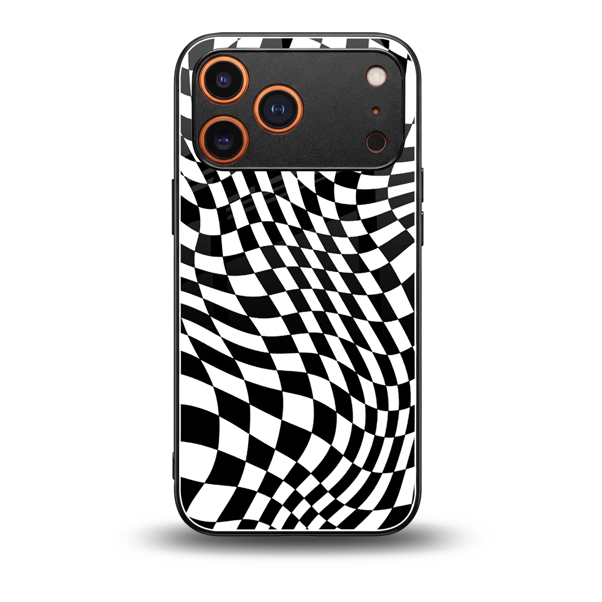 Trippy BW Checkers back phone cover | glass case for iphone 17 pro max