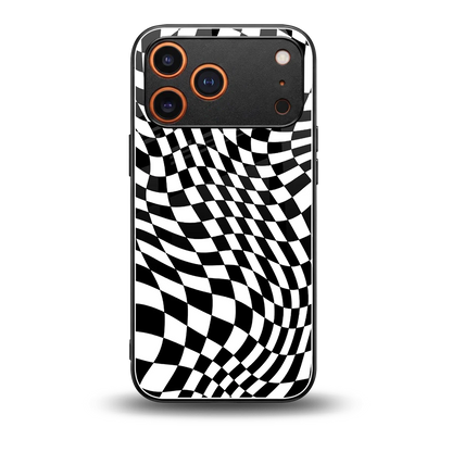 Trippy BW Checkers back phone cover | glass case for iphone 17 pro max