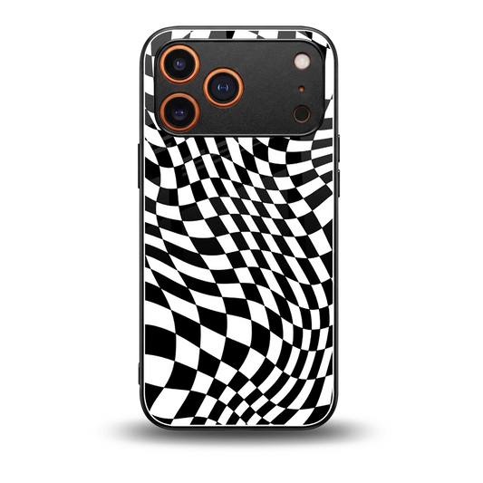 Trippy BW Checkers back phone cover | glass case for iphone 17 pro max