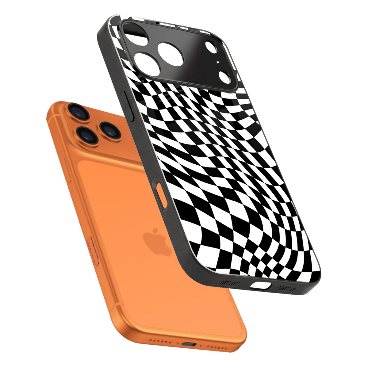 Trippy BW Checkers sleek iphone 17 pro max cover with tempered glass back and TPU edges