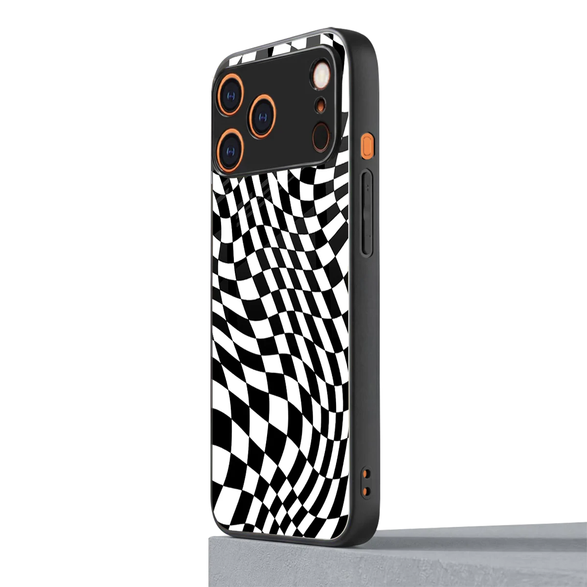 Trippy BW Checkers iphone 17 pro max mobile cover | shockproof glass phone case