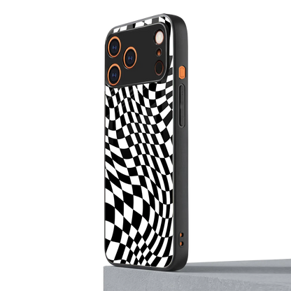 Trippy BW Checkers iphone 17 pro max mobile cover | shockproof glass phone case