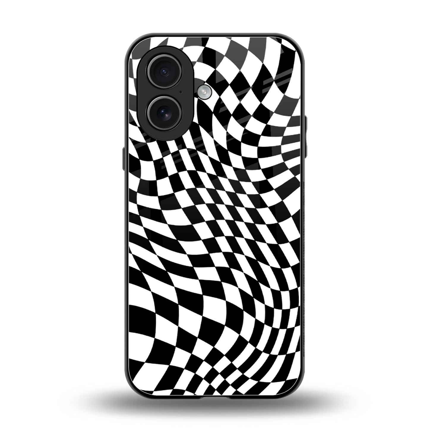 Trippy BW Checkers back phone cover | glass case for iphone 17