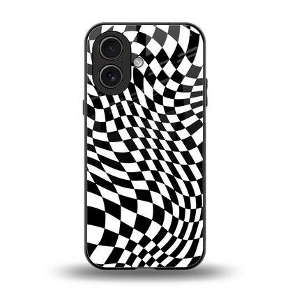 Trippy BW Checkers back phone cover | glass case for iphone 17