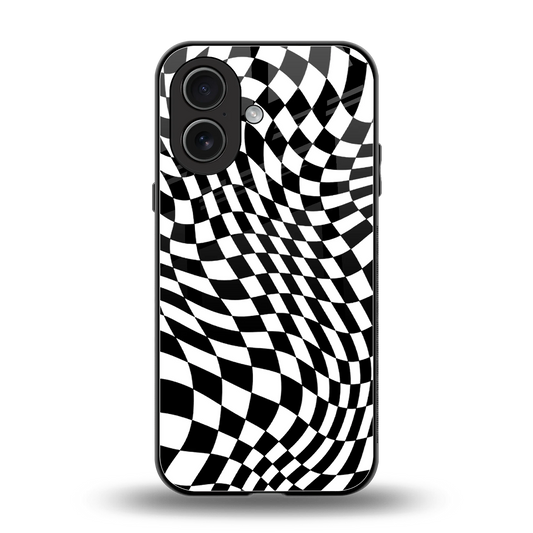 Trippy BW Checkers back phone cover | glass case for iphone 17