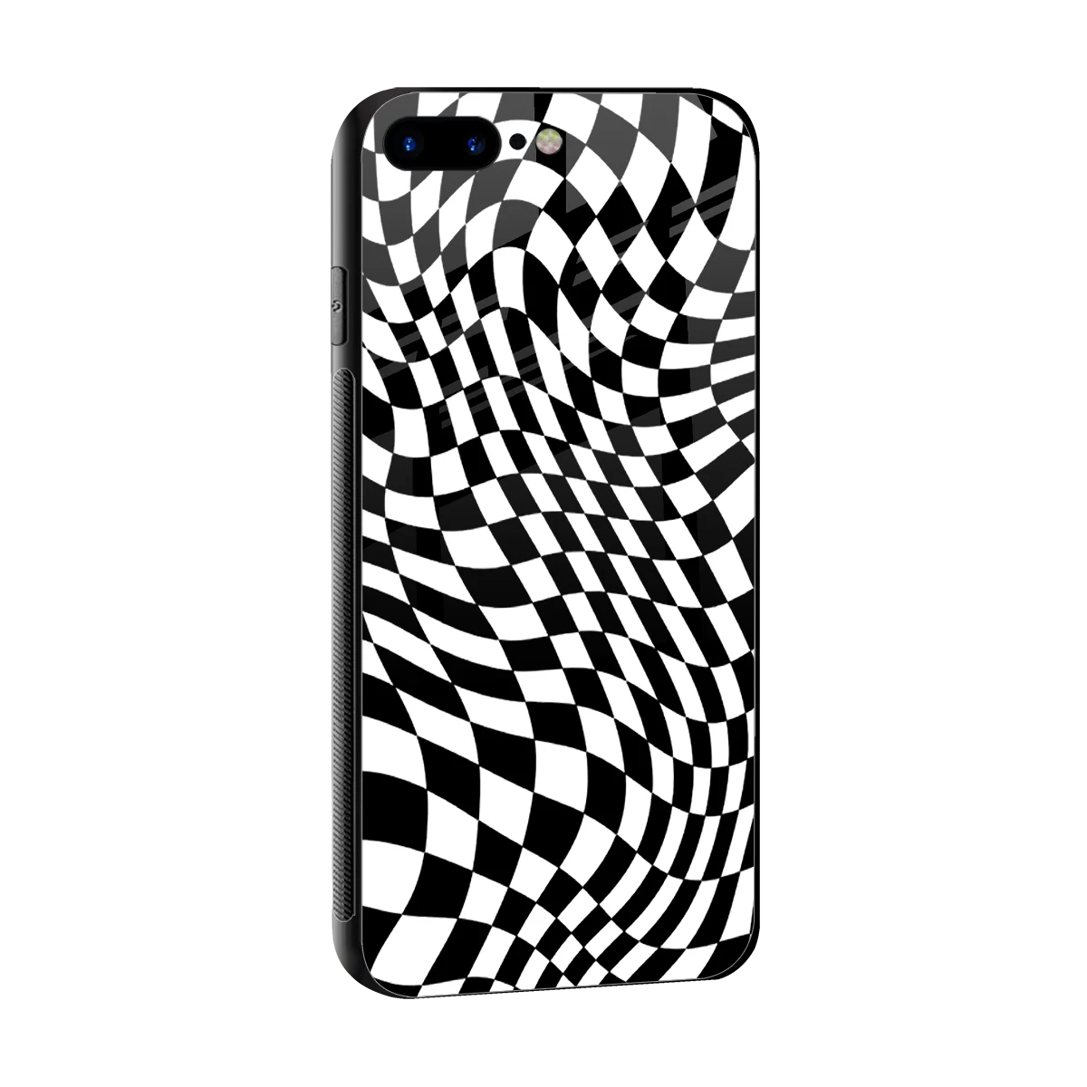 Trippy BW Checkers sleek iphone 7 plus cover with tempered glass back and TPU edges