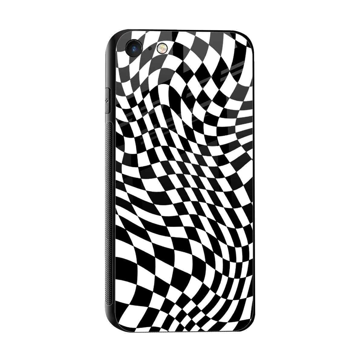 Trippy BW Checkers sleek iphone 7 cover with tempered glass back and TPU edges