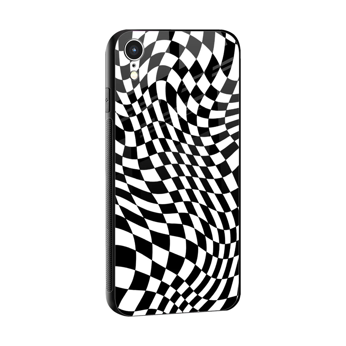 Trippy BW Checkers sleek iphone xr cover with tempered glass back and TPU edges