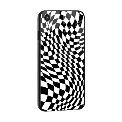 Trippy BW Checkers sleek iphone xr cover with tempered glass back and TPU edges