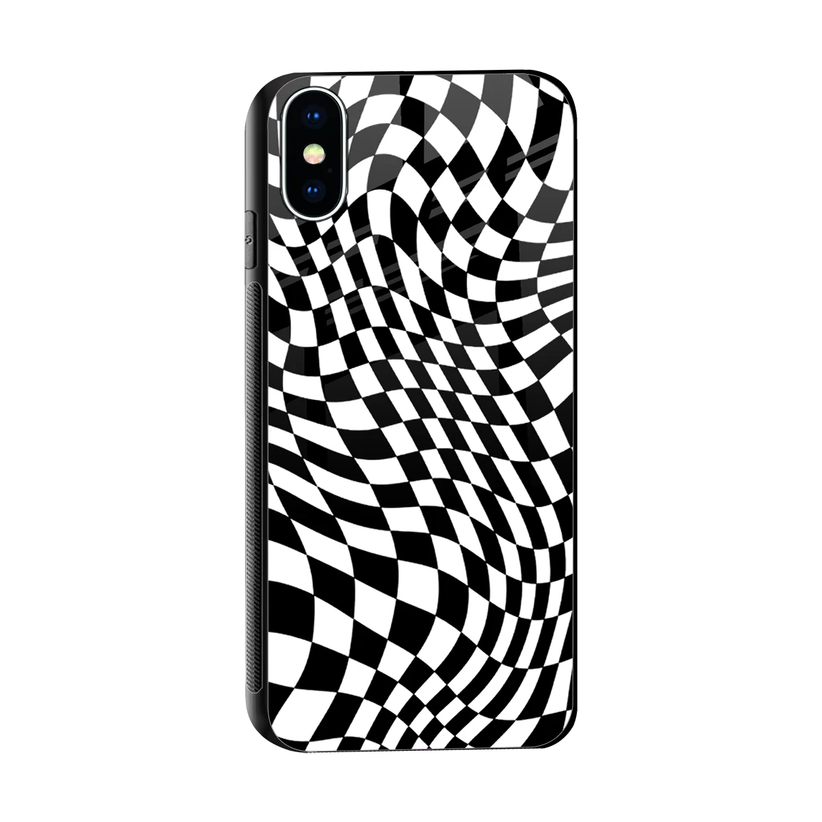 Trippy BW Checkers sleek iphone xs cover with tempered glass back and TPU edges