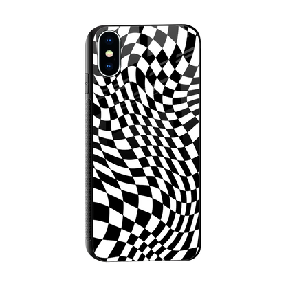 Trippy BW Checkers sleek iphone xs cover with tempered glass back and TPU edges