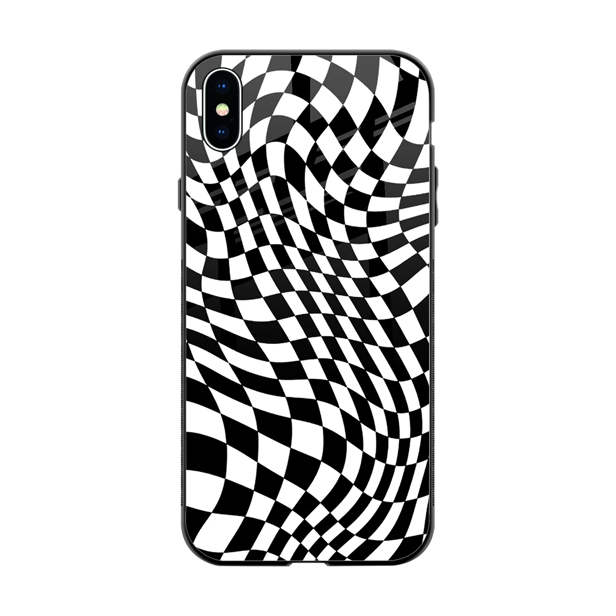 Trippy BW Checkers back phone cover | glass case for iphone xs max