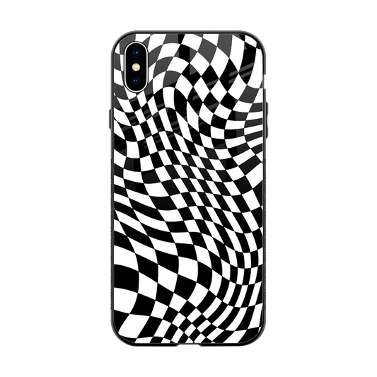 Trippy BW Checkers back phone cover | glass case for iphone xs max