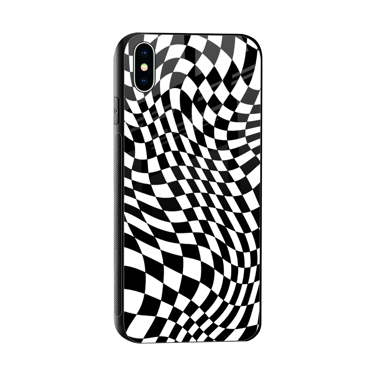 Trippy BW Checkers sleek iphone xs max cover with tempered glass back and TPU edges